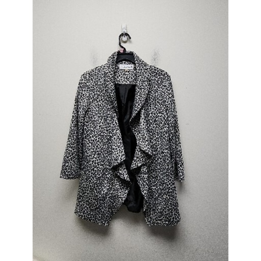 Calvin Klein Open Front Cheetah Animal Print Full Asymmetrical Blazer Tunic 12